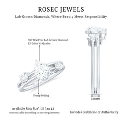 Pear Lab Grown Diamond Engagement Ring – Elegant Double Band Three Stone Design