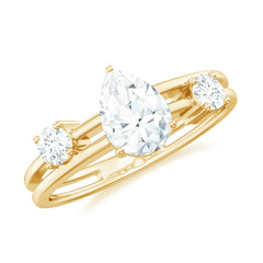 Pear Lab Grown Diamond Engagement Ring – Elegant Double Band Three Stone Design