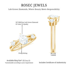 Pear Lab Grown Diamond Engagement Ring – Elegant Double Band Three Stone Design