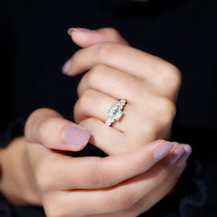 Lab Grown Diamond 6X8 MM Emerald Cut Engagement Ring With Side Stones