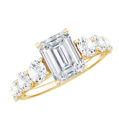 Lab Grown Diamond 6X8 MM Emerald Cut Engagement Ring With Side Stones