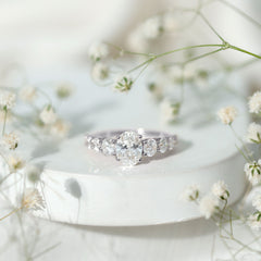 Lab Grown Diamond 6X8 MM Oval Engagement Ring With Side Stones
