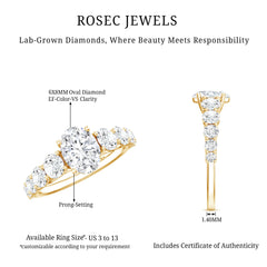 Lab Grown Diamond 6X8 MM Oval Engagement Ring With Side Stones
