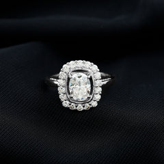 Certified 6X8 MM Oval Lab Grown Diamond Halo Engagement Ring
