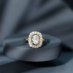 Certified 6X8 MM Oval Lab Grown Diamond Halo Engagement Ring