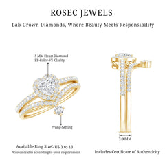 Certified 5 MM Lab Grown Diamond Heart Bridal Ring Set