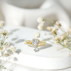 Certified 5 MM Lab Grown Diamond Heart Bridal Ring Set