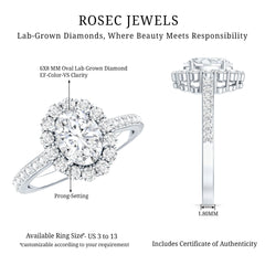 Lab Grown Diamond 6X8MM Oval Halo Engagement Ring With Side Stones