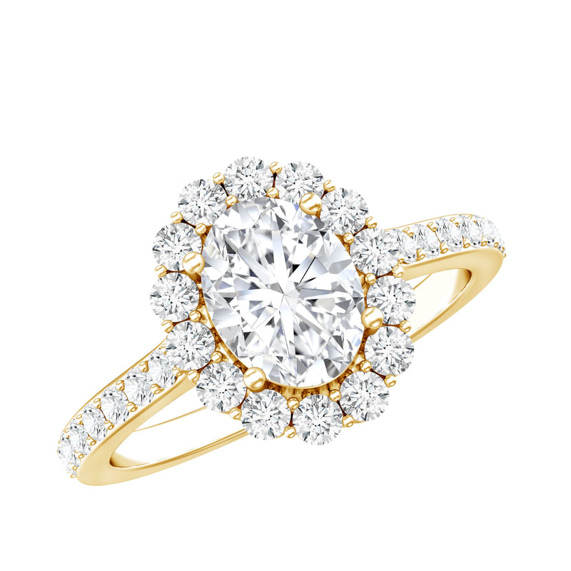 Lab Grown Diamond 6X8MM Oval Halo Engagement Ring With Side Stones