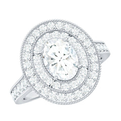 Certified 6X8 MM Oval Lab Grown Diamond Double Halo Engagement Ring