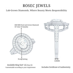 Certified 6X8 MM Oval Lab Grown Diamond Double Halo Engagement Ring