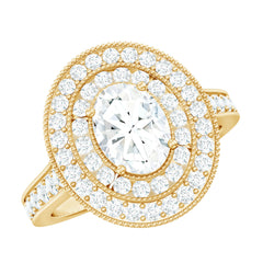 Certified 6X8 MM Oval Lab Grown Diamond Double Halo Engagement Ring