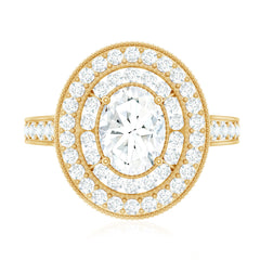 Certified 6X8 MM Oval Lab Grown Diamond Double Halo Engagement Ring