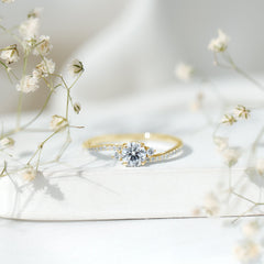 Lab Grown Diamond 6 MM Solitaire Engagement Ring With Side Stones