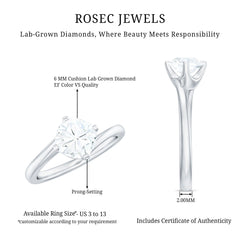 Certified 6 MM Cushion Lab Grown Diamond Solitaire Engagement Ring