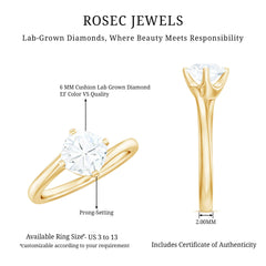 Certified 6 MM Cushion Lab Grown Diamond Solitaire Engagement Ring