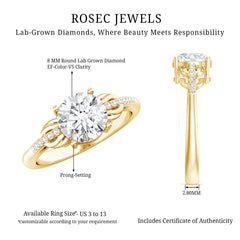 Certified 8 MM Round Lab Grown Diamond Unique Engagement Ring