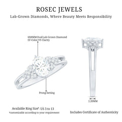 Certified 6X8MM Oval Lab Grown Diamond Designer Engagement Ring