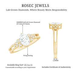 Certified 6X8MM Oval Lab Grown Diamond Designer Engagement Ring
