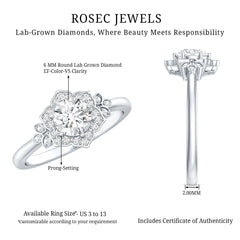 Certified Lab Grown Diamond Art Deco Flower Engagement Ring