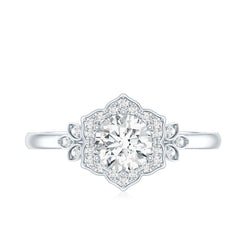 Certified Lab Grown Diamond Art Deco Flower Engagement Ring