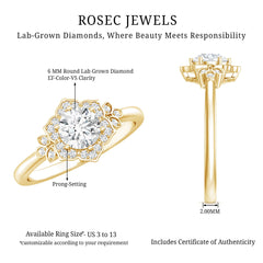 Certified Lab Grown Diamond Art Deco Flower Engagement Ring