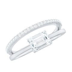 Lab Grown Diamond 6X8MM Emerald Cut Engagement Ring With Diamond Studded Shank