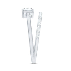 Lab Grown Diamond 6X8MM Emerald Cut Engagement Ring With Diamond Studded Shank