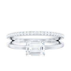Lab Grown Diamond 6X8MM Emerald Cut Engagement Ring With Diamond Studded Shank