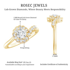 Certified 5 MM Lab Grown Diamond Nature Inspired Engagement Ring