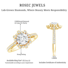 Lab Grown Diamond 8 MM Circle Engagement Ring With Side Stones