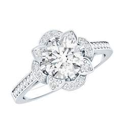 8 MM Lab Grown Diamond Vintage Engagement Ring With Diamond Studded Shank