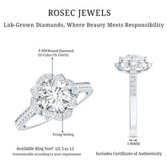 8 MM Lab Grown Diamond Vintage Engagement Ring With Diamond Studded Shank
