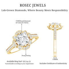 8 MM Lab Grown Diamond Vintage Engagement Ring With Diamond Studded Shank