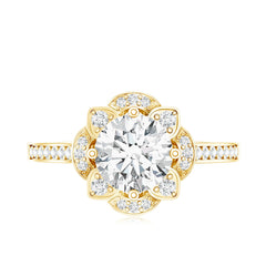 8 MM Lab Grown Diamond Vintage Engagement Ring With Diamond Studded Shank