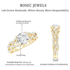 Lab Grown Diamond 8MM Round Engagement Ring With Infinity Twist