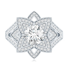 Lab Grown Diamond Art Deco Flower Engagement Ring