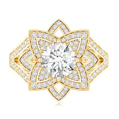 Lab Grown Diamond Art Deco Flower Engagement Ring
