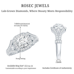 Certified 7 MM Lab Grown Diamond Vintage Style Engagement Ring