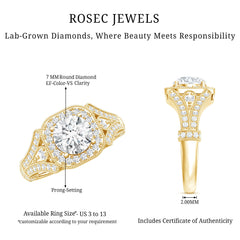 Certified 7 MM Lab Grown Diamond Vintage Style Engagement Ring