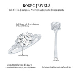 8 MM Round Lab Grown Diamond Vine Engagement Ring