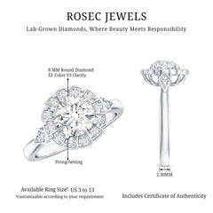Certified 8 MM Lab Grown Diamond Flower Halo Engagement Ring