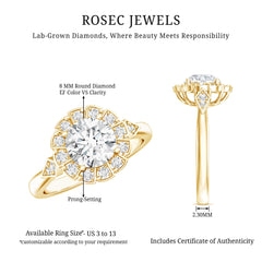 Certified 8 MM Lab Grown Diamond Flower Halo Engagement Ring