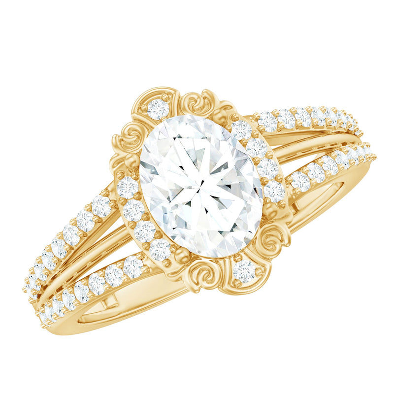 6X8 MM Oval Lab Grown Diamond Vintage Engagement Ring For Women