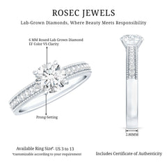 Certified 6 MM Lab Grown Diamond Engagement Ring with Side Stones
