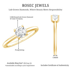Certified Lab Grown Diamond 6 MM Round Cut Engagement Ring