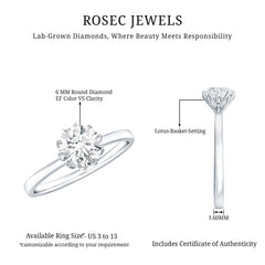 Lab Grown Diamond 6 MM Round Cut Engagement Ring