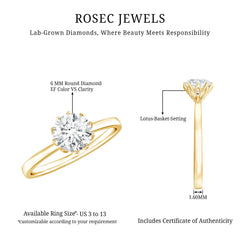Lab Grown Diamond 6 MM Round Cut Engagement Ring