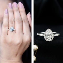 Certified Lab Grown Diamond Pear Halo Engagement Ring