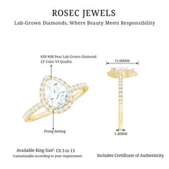 Certified Lab Grown Diamond Pear Halo Engagement Ring